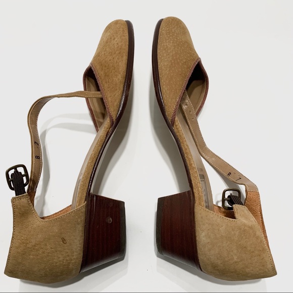 VINTAGE BEENE BAG CAMEL SUEDE ANKLE STRAP CHUNKY HEEL SHOES - Picture 3 of 13